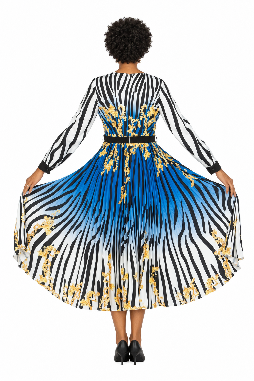 Pleated Dress in Multi Print-Plus