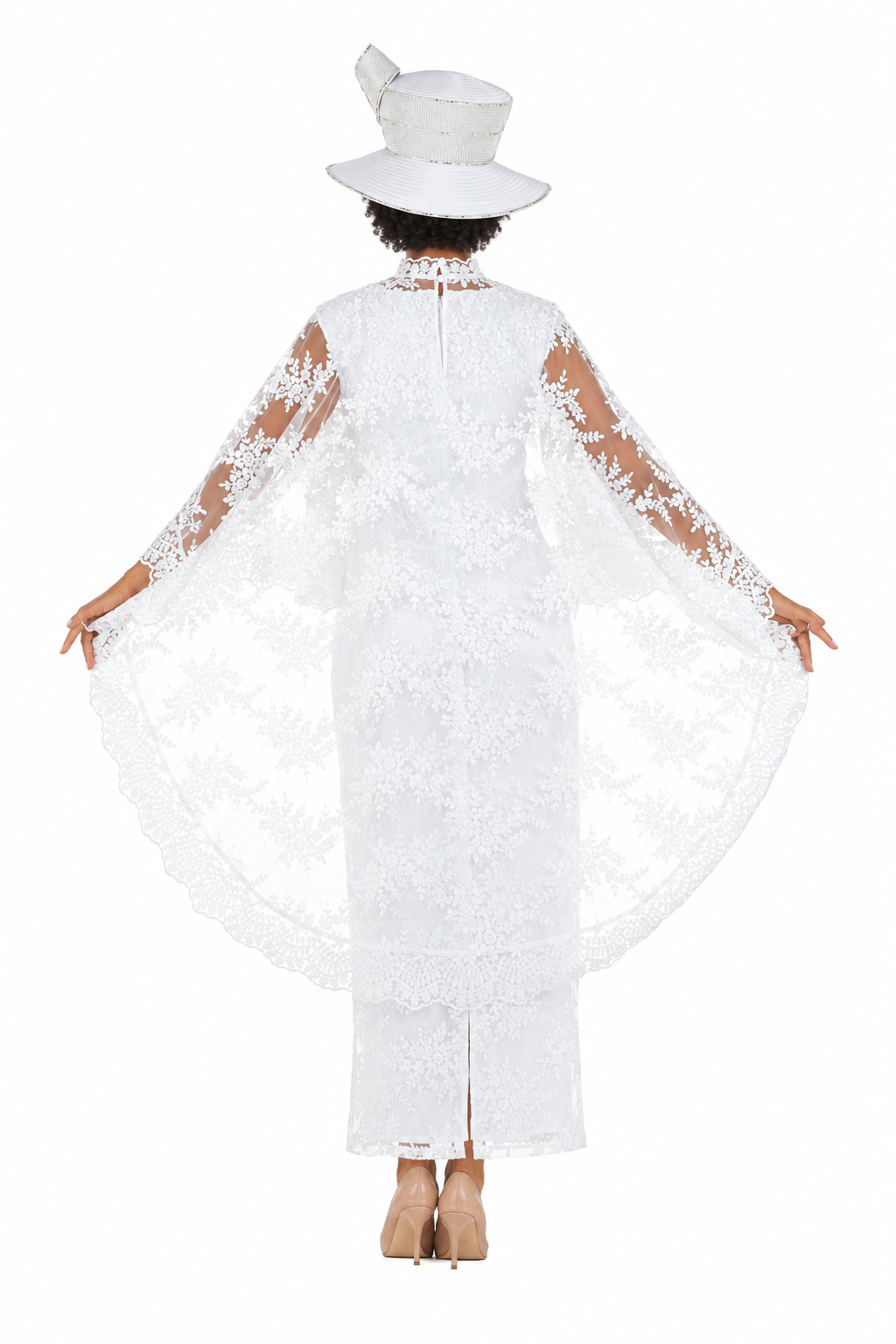 2pc Lux Lace Drs + Stand Collar Cape-Plus