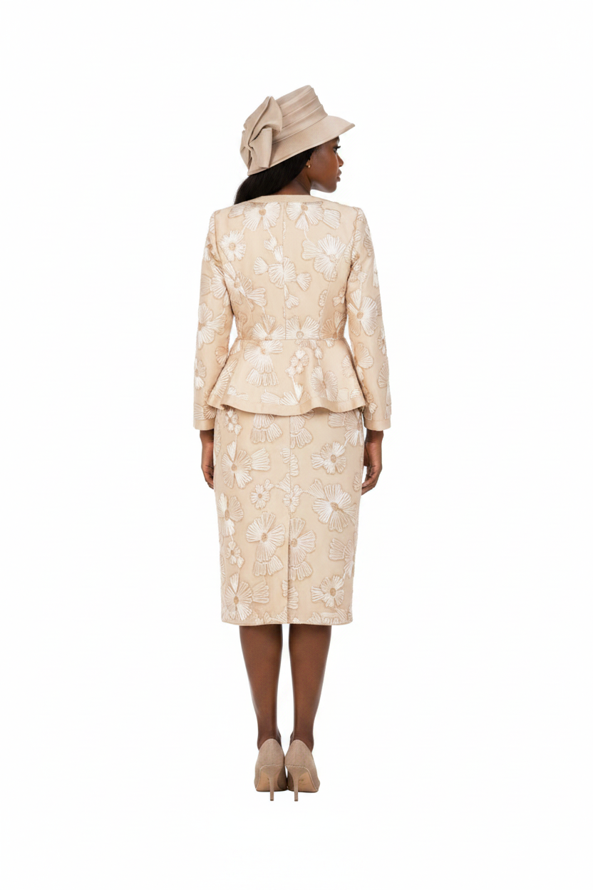 Couture Floral Embroidered 3-Piece Skirt Suit-Plus