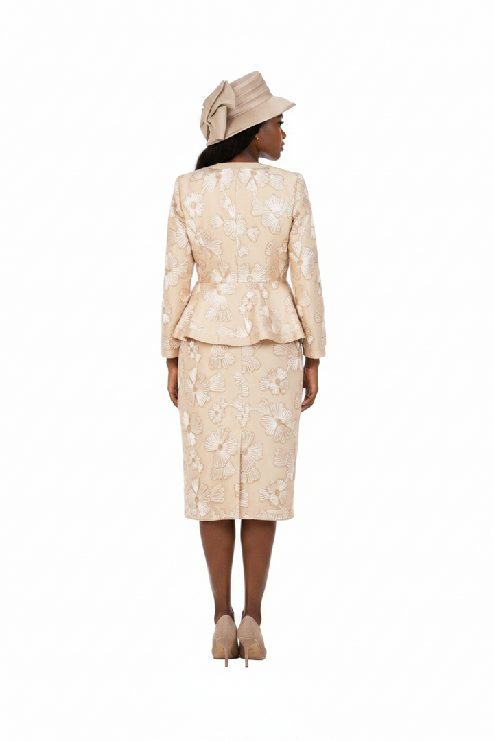 Couture Floral Embroidered 3-Piece Skirt Suit-Plus