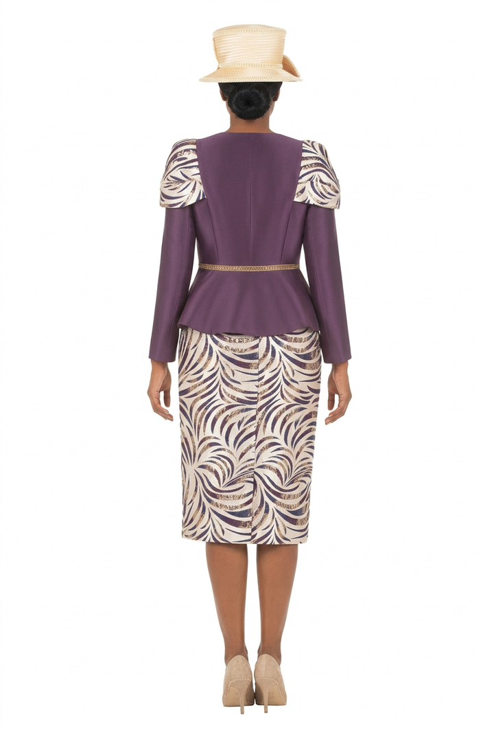 3pc Silky Twl+Brcd Skt Suit w/ Gold Waist Dtl