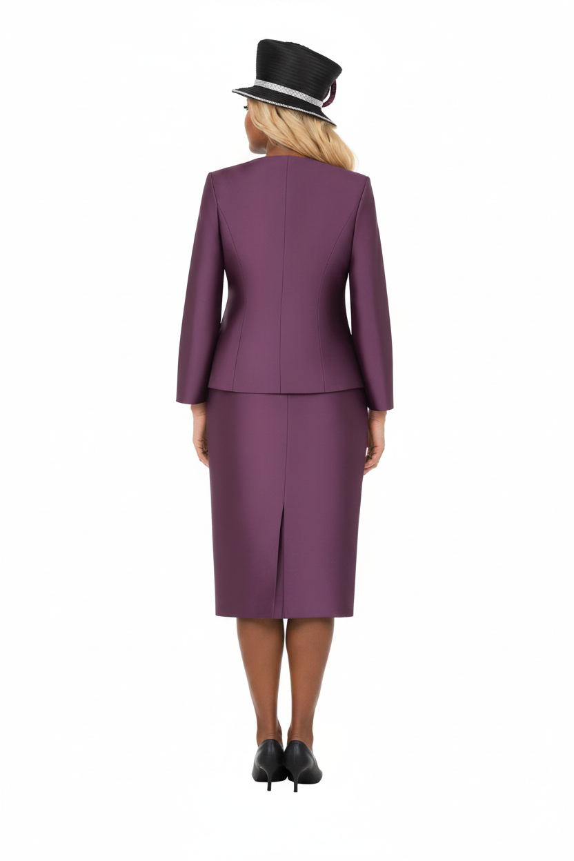 Embellished Lace & Silky Twill 3pc Skirt Suit-Plus