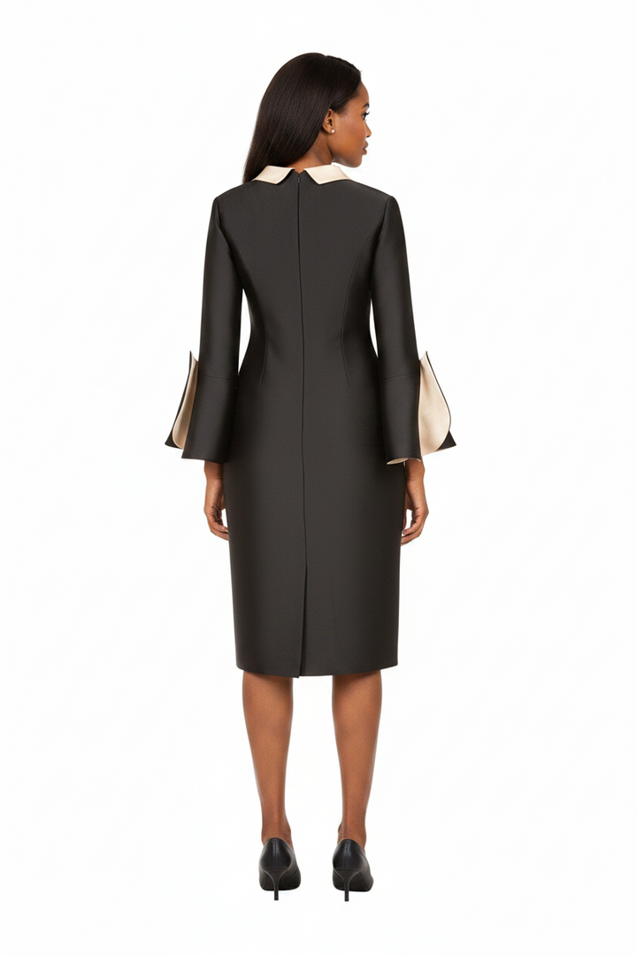 Luxe Twill Dress w/ Contrast Cascade Ruffles-Plus