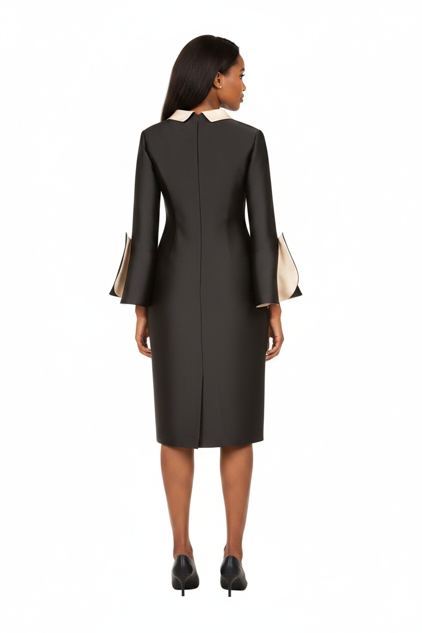 Luxe Twill Dress with Contrast Cascade Ruffles