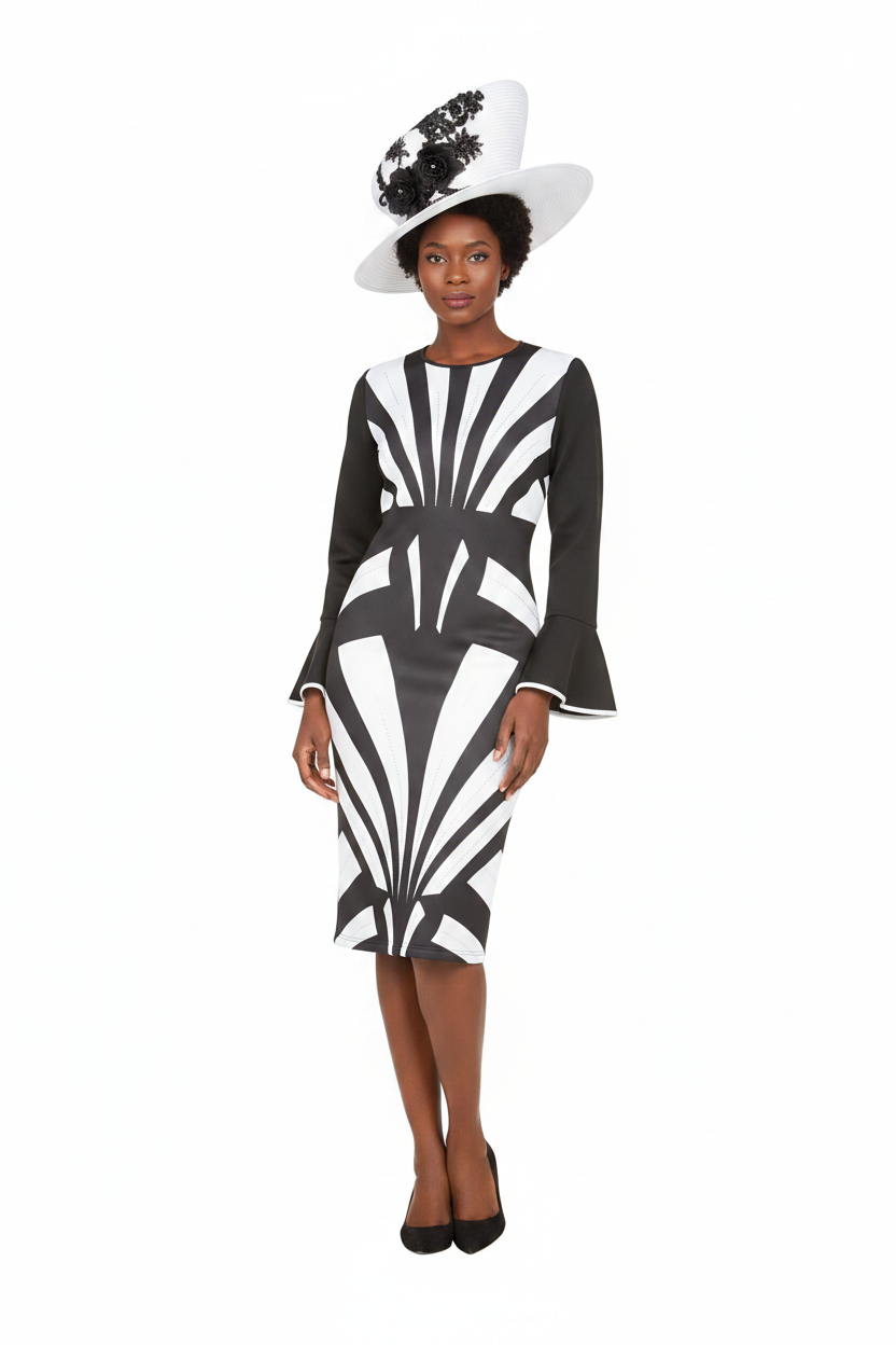 Bell Sleeve Dress Front - Black Woman Model
