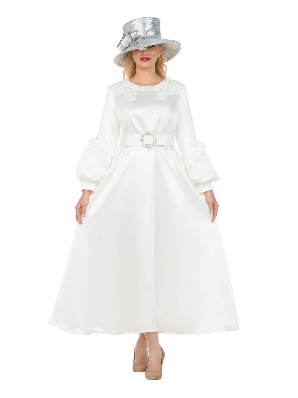 Belted A-line Dress w/ Beaded Embroidery - Krown Elle
