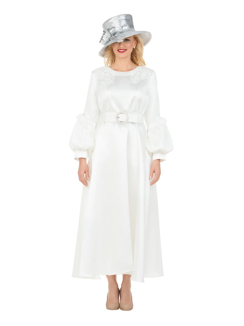 Belted A-line Dress w/ Beaded Embroidery - Krown Elle