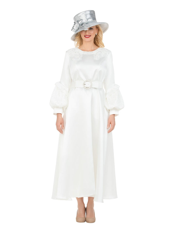 Belted A-line Dress w/ Beaded Embroidery - Krown Elle