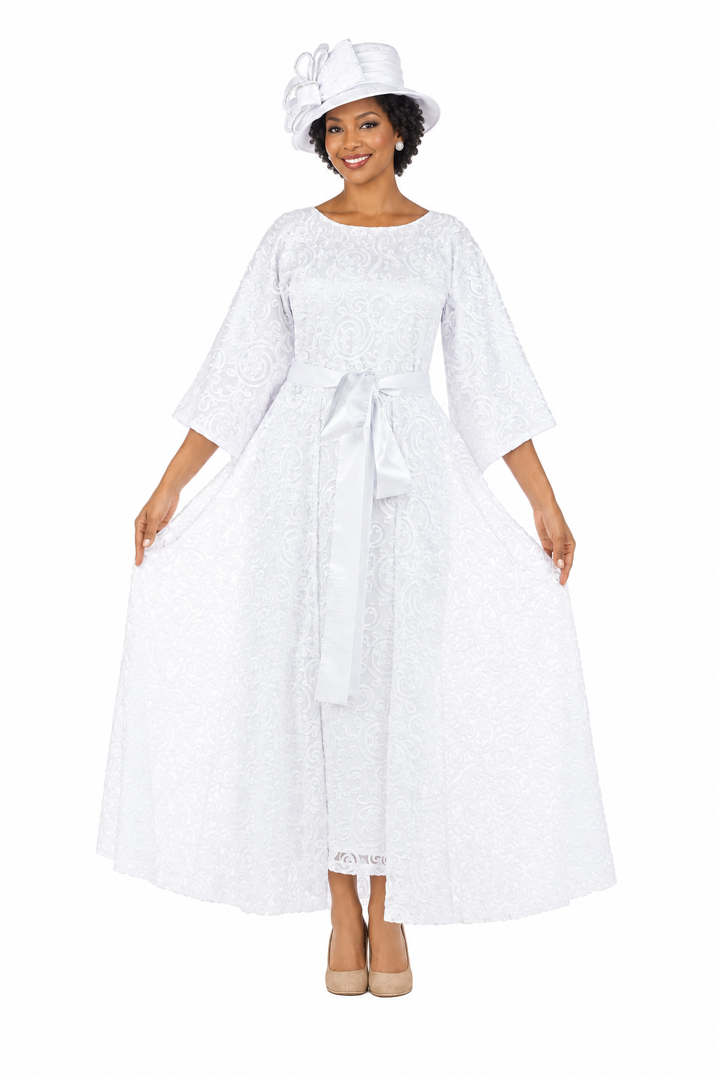 2pc Lux Lace Dress w/ Belted Lace Cape-Plus