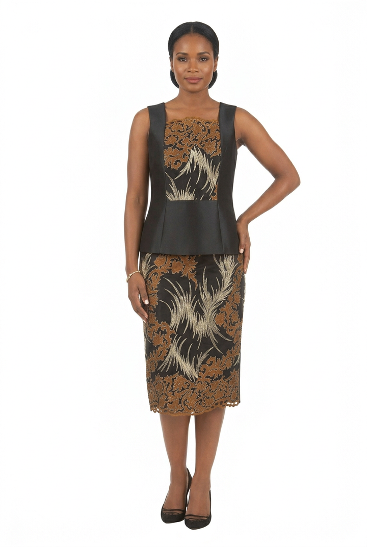 3pc Silky Twl+Lace Skt Suit w/ Cuff Dtl