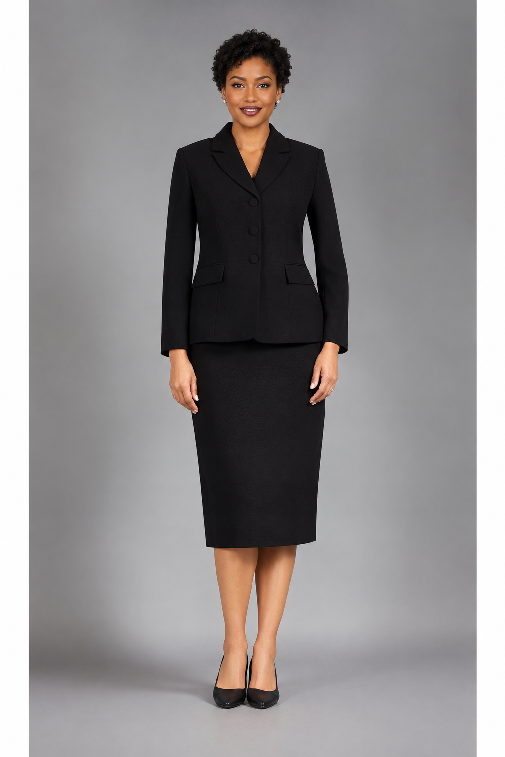 2pc Notch Layered Collar 3-Button Skt Suit