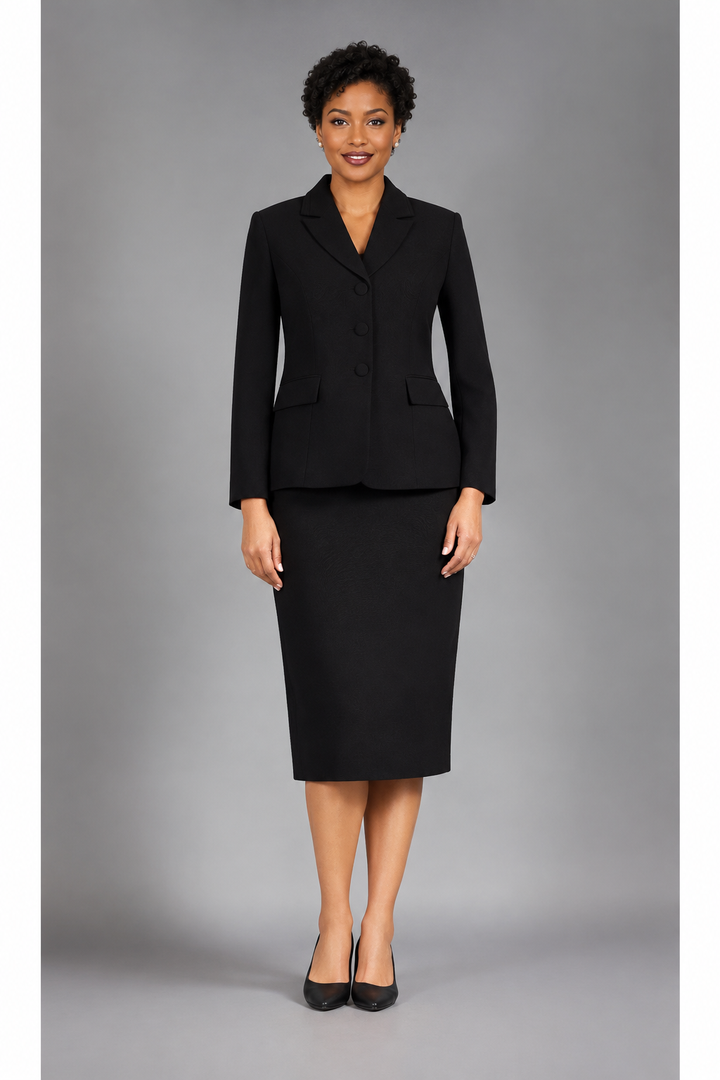 2pc Notch Layered Collar 3-Button Skt Suit
