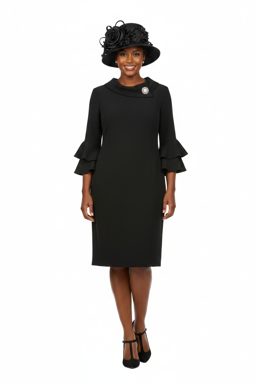 Draped Collar Bell Sleeve Shift Dress-Plus