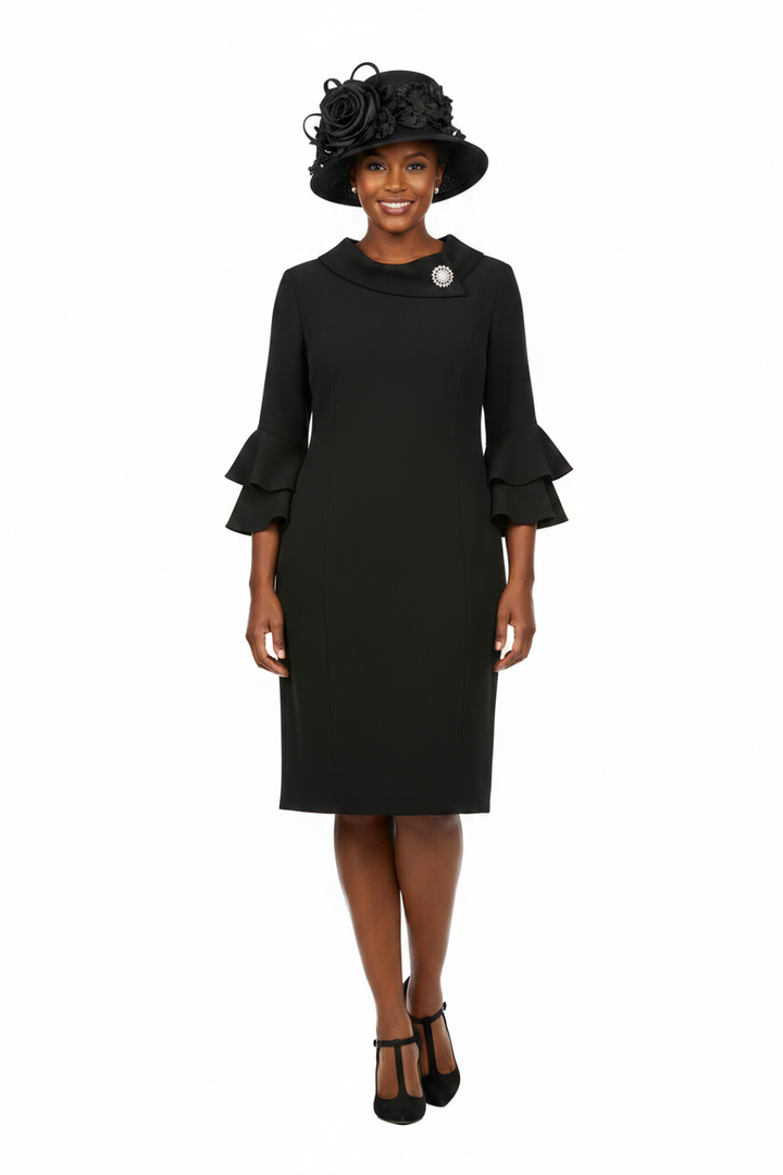 Draped Collar Bell Sleeve Shift Dress-Plus