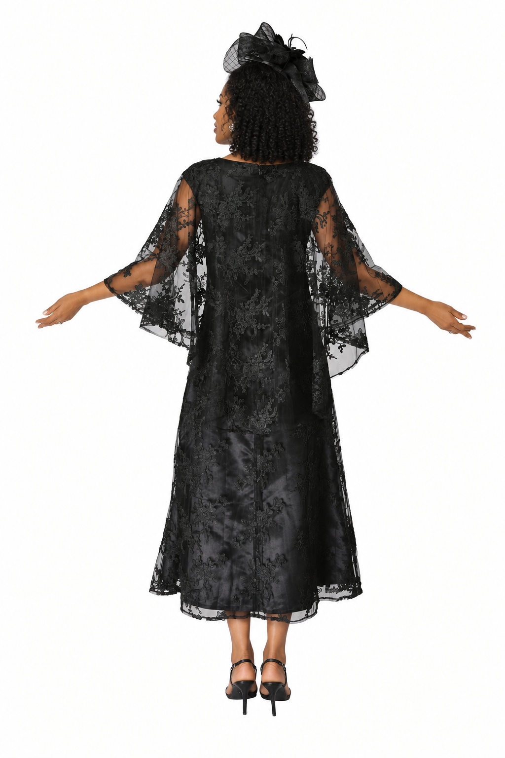 2pc Lace Dress & Hi-Lo Pull Over Lace Cape - Plus size