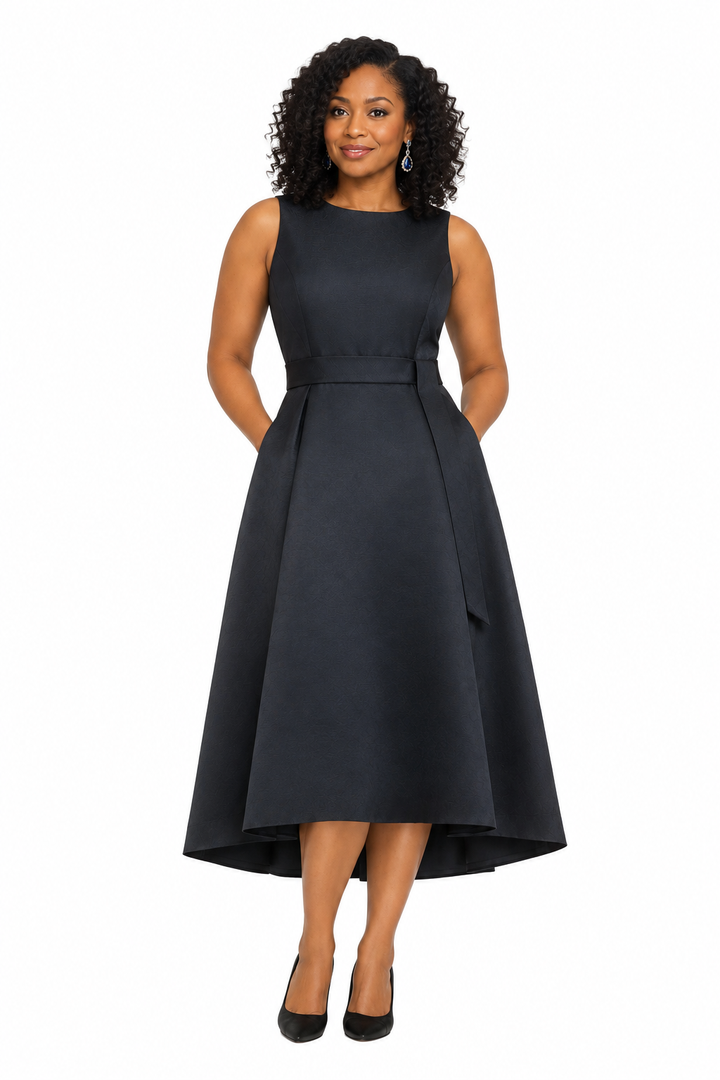 Sleeveless Full Flare Hi-Lo Drs w/ Styling Belt