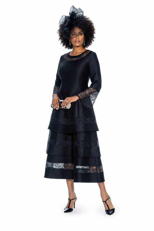 Black Bell Sleeve 3-Tier Dress Plus