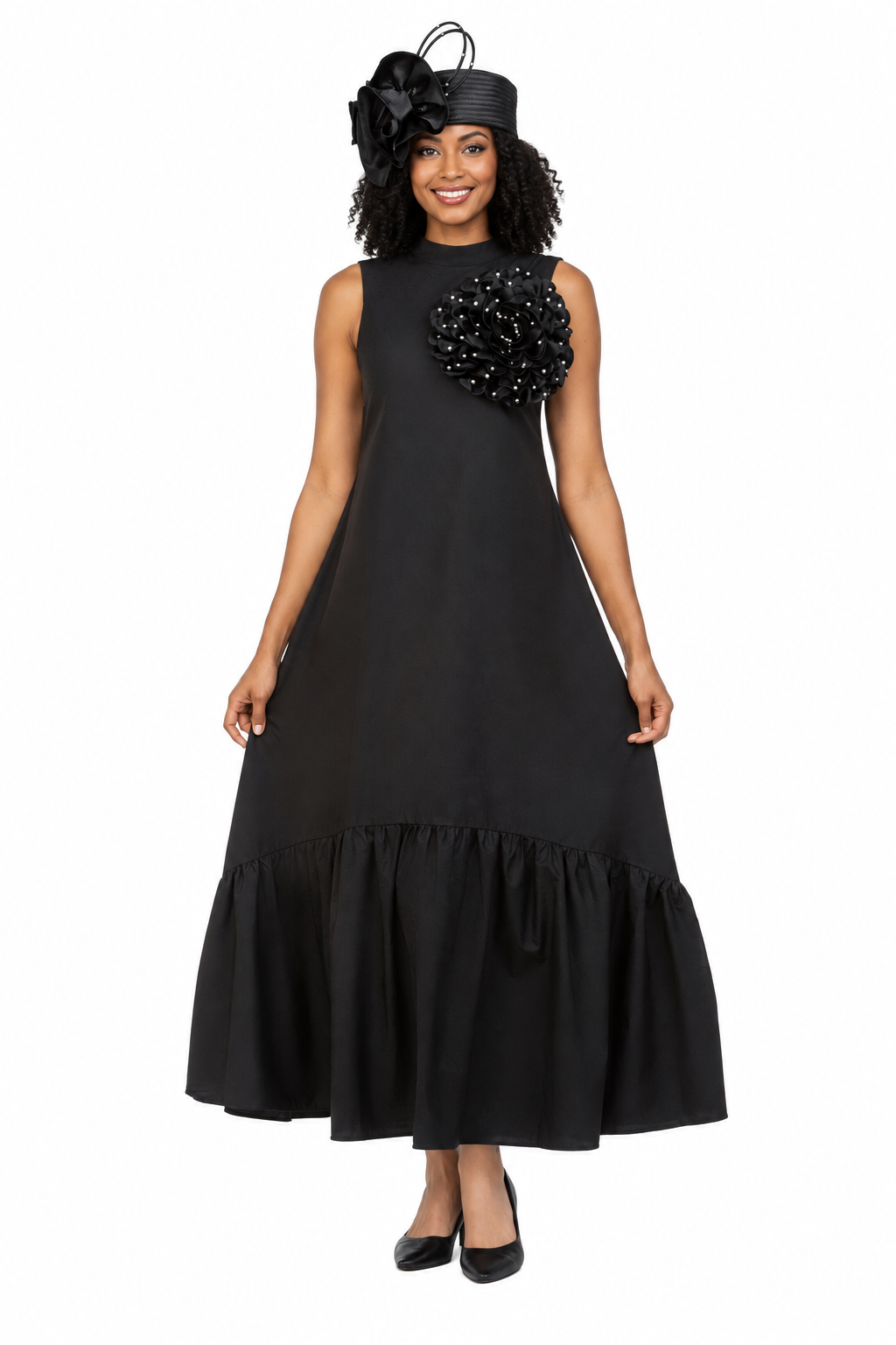 Luxury Flare Dress with Handcrafted Floral Detail