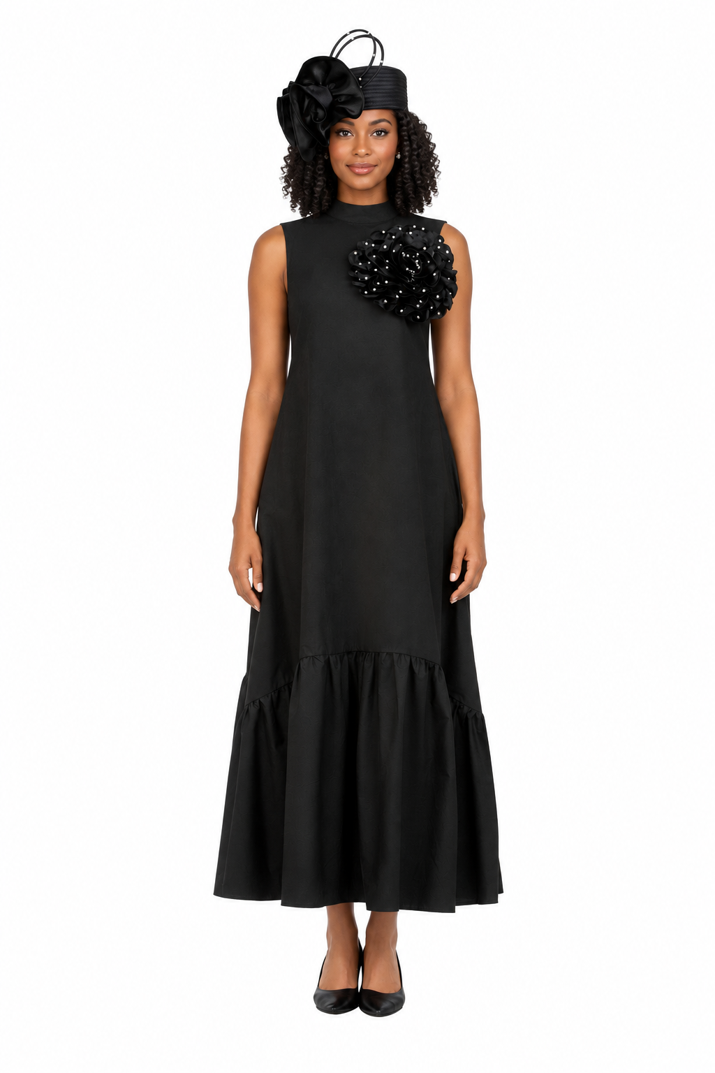 Luxury Flare Dress with Handcrafted Floral Detail