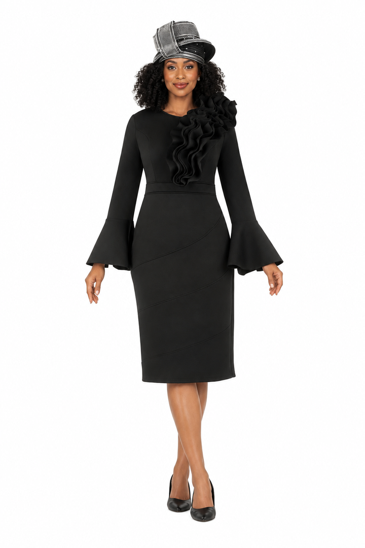 Ovsz Ruffle Bell Slv Scuba Dress