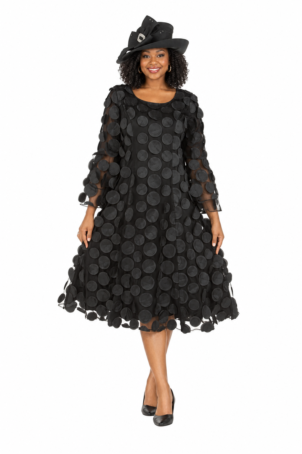 Bell Slv A-line Drs w/ Circular Petals Decor-Plus