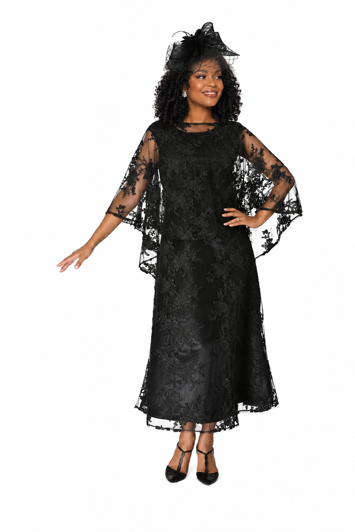 2pc Lace Dress & Hi-Lo Pull Over Lace Cape - Plus size