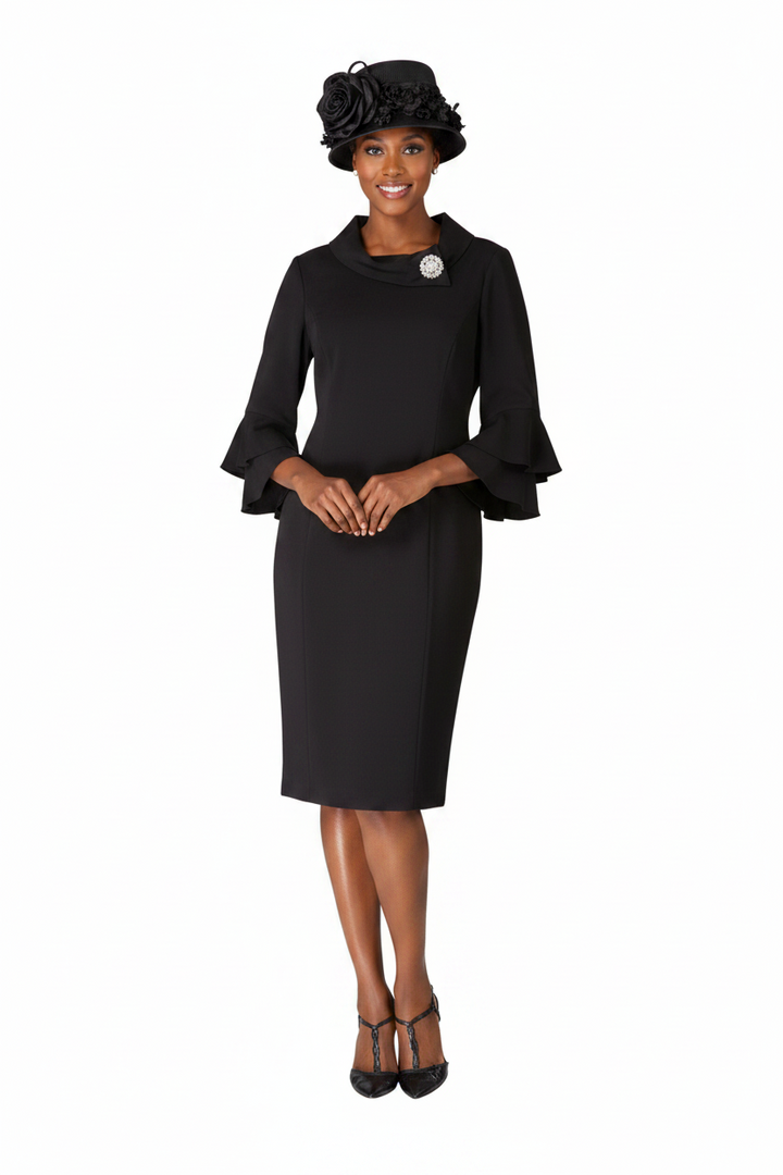 Draped Collar Bell Sleeve Shift Dress-Plus