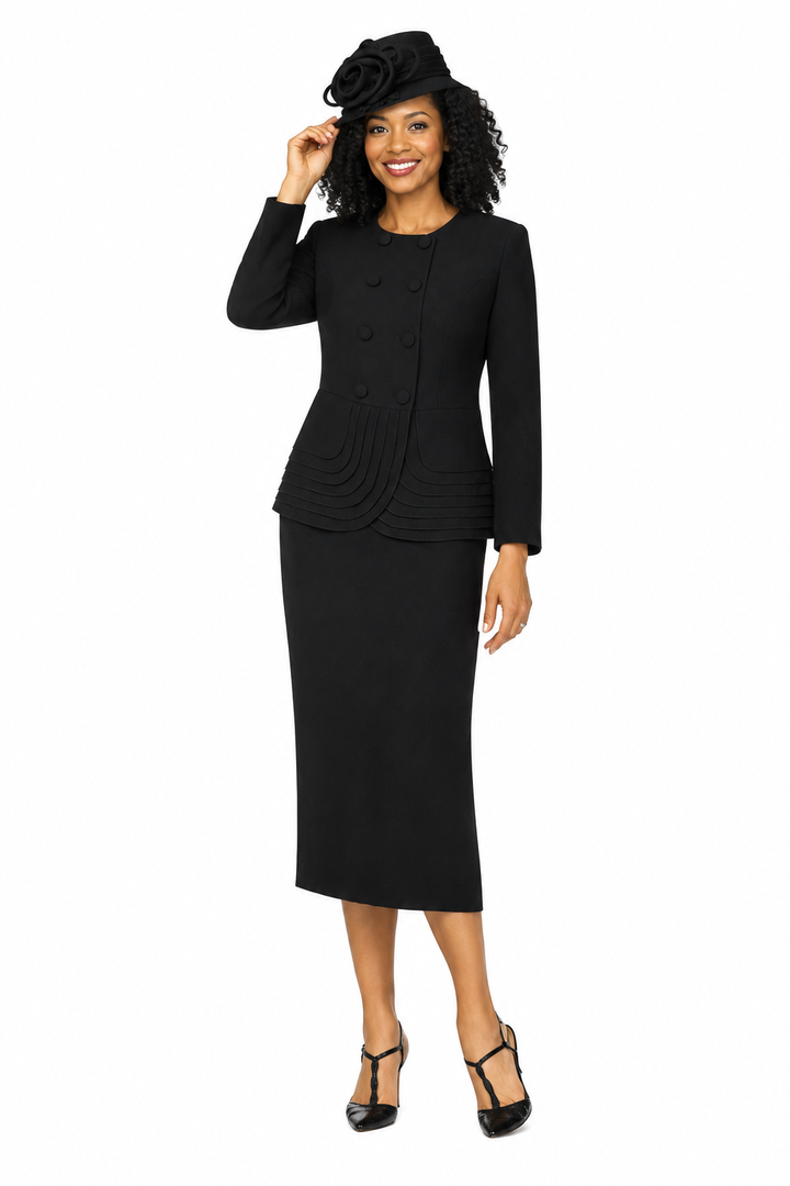 2pc Dbl Brstd Tiered Peplum Jkt Skt Suit-Plus