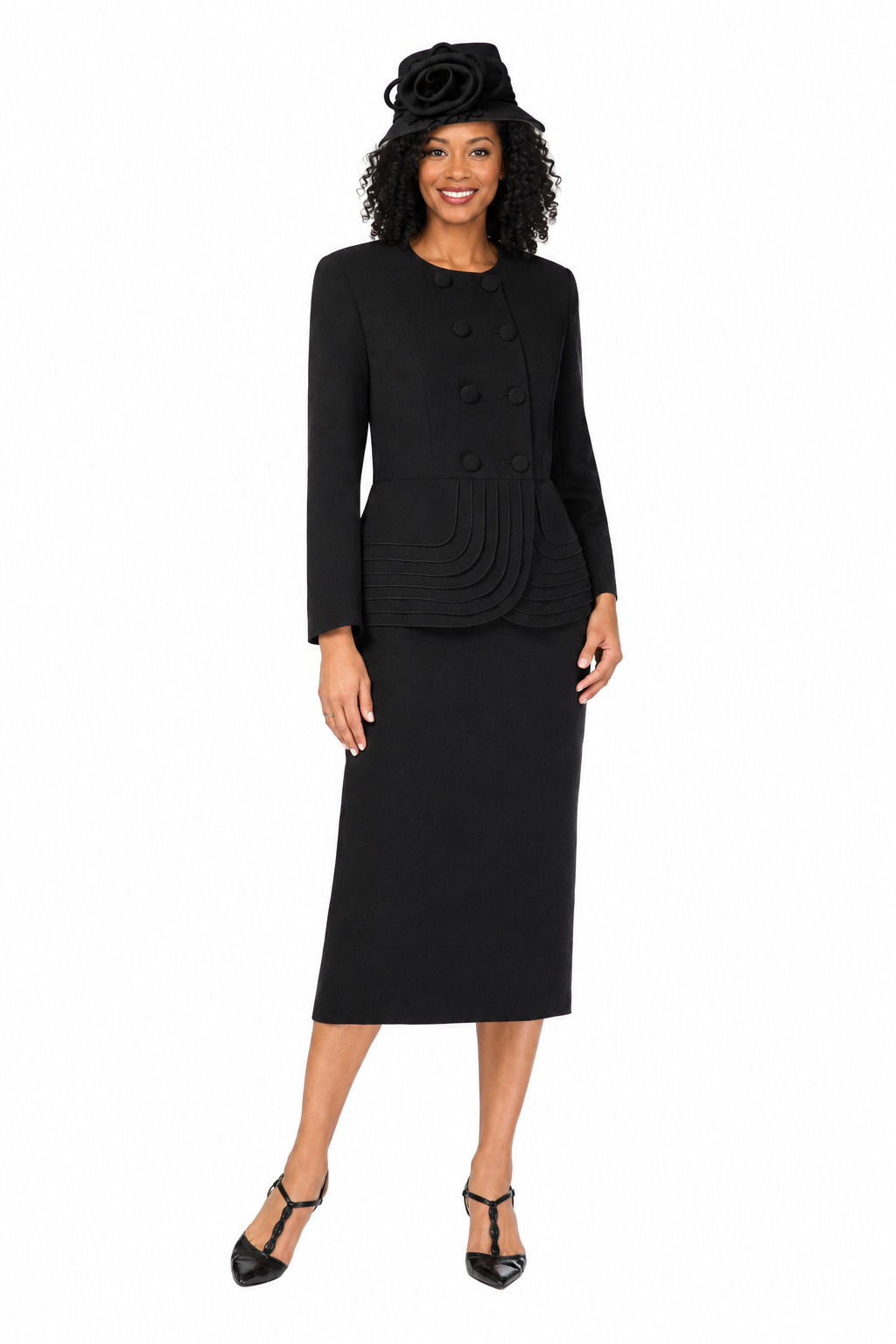 2pc Dbl Brstd Tiered Peplum Jkt Skt Suit-Plus