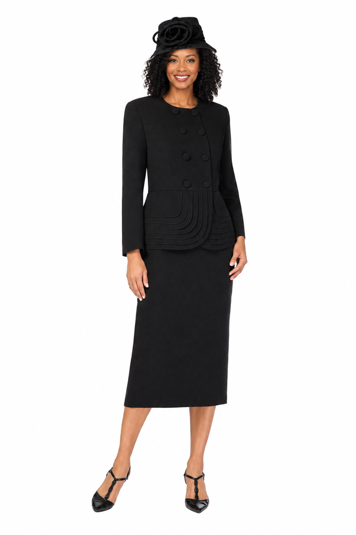2pc Dbl Brstd Tiered Peplum Jkt Skt Suit-Plus