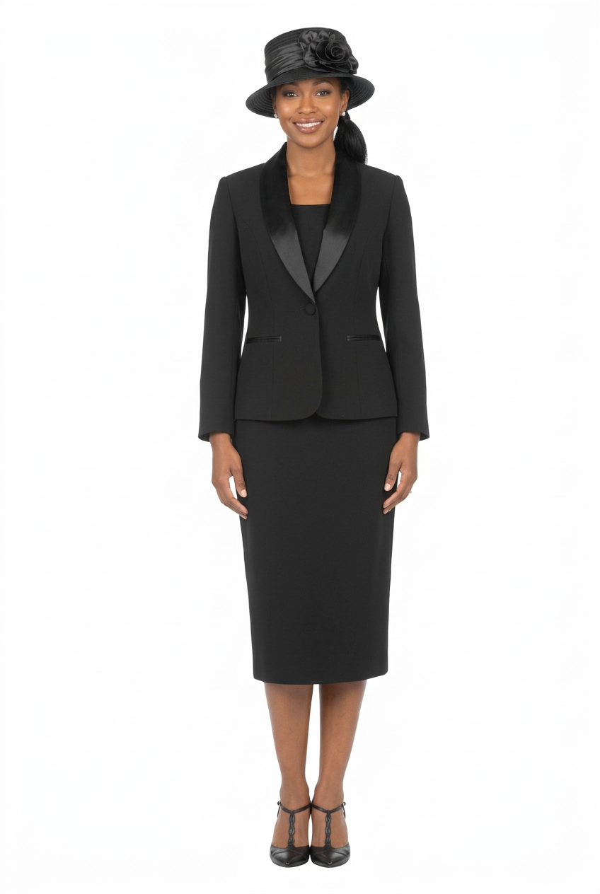 3pc Satin Shawl Lapel Skirt Suit