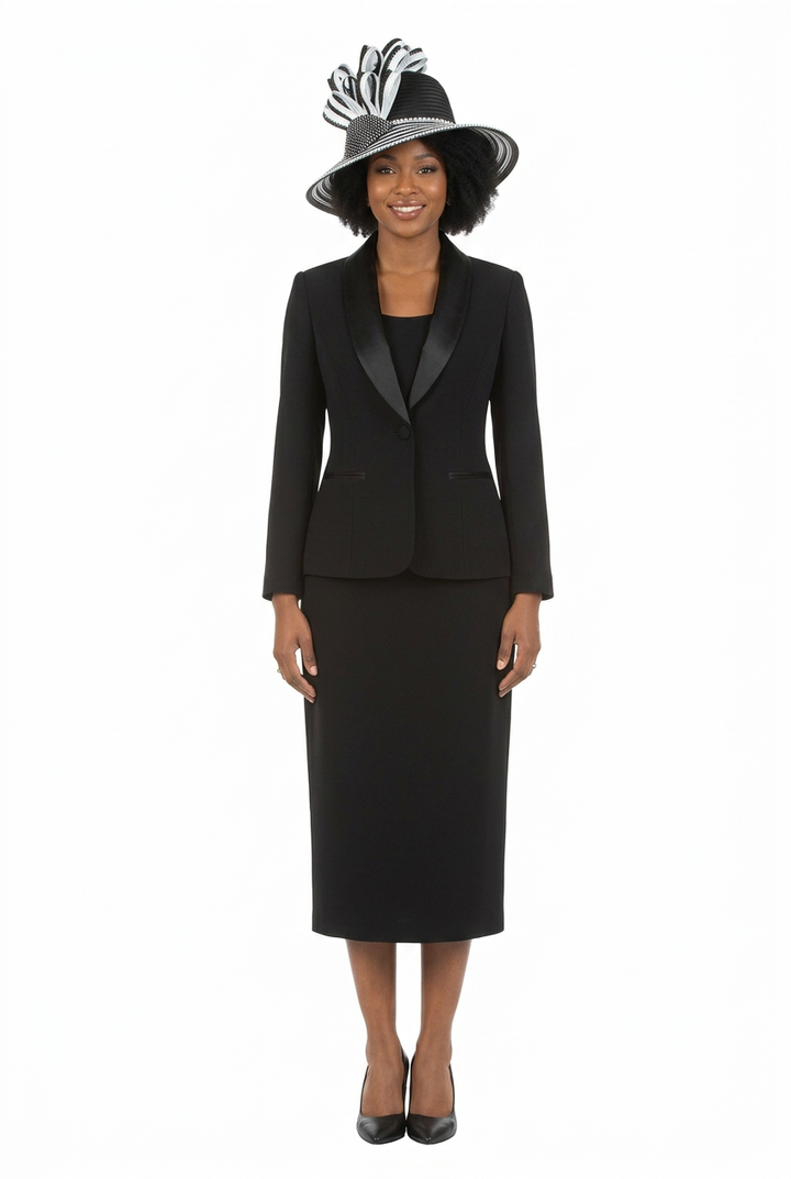 3pc Satin Shawl Lapel Skirt Suit