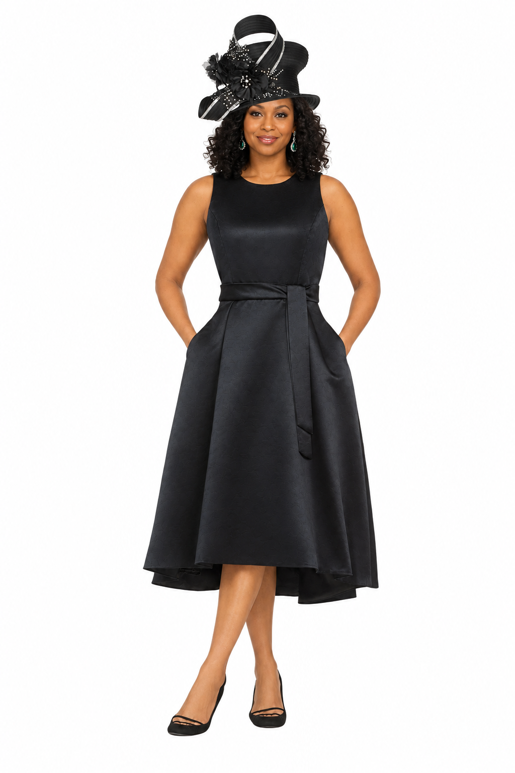 Sleeveless Full Flare Hi-Lo Drs w/ Styling Belt