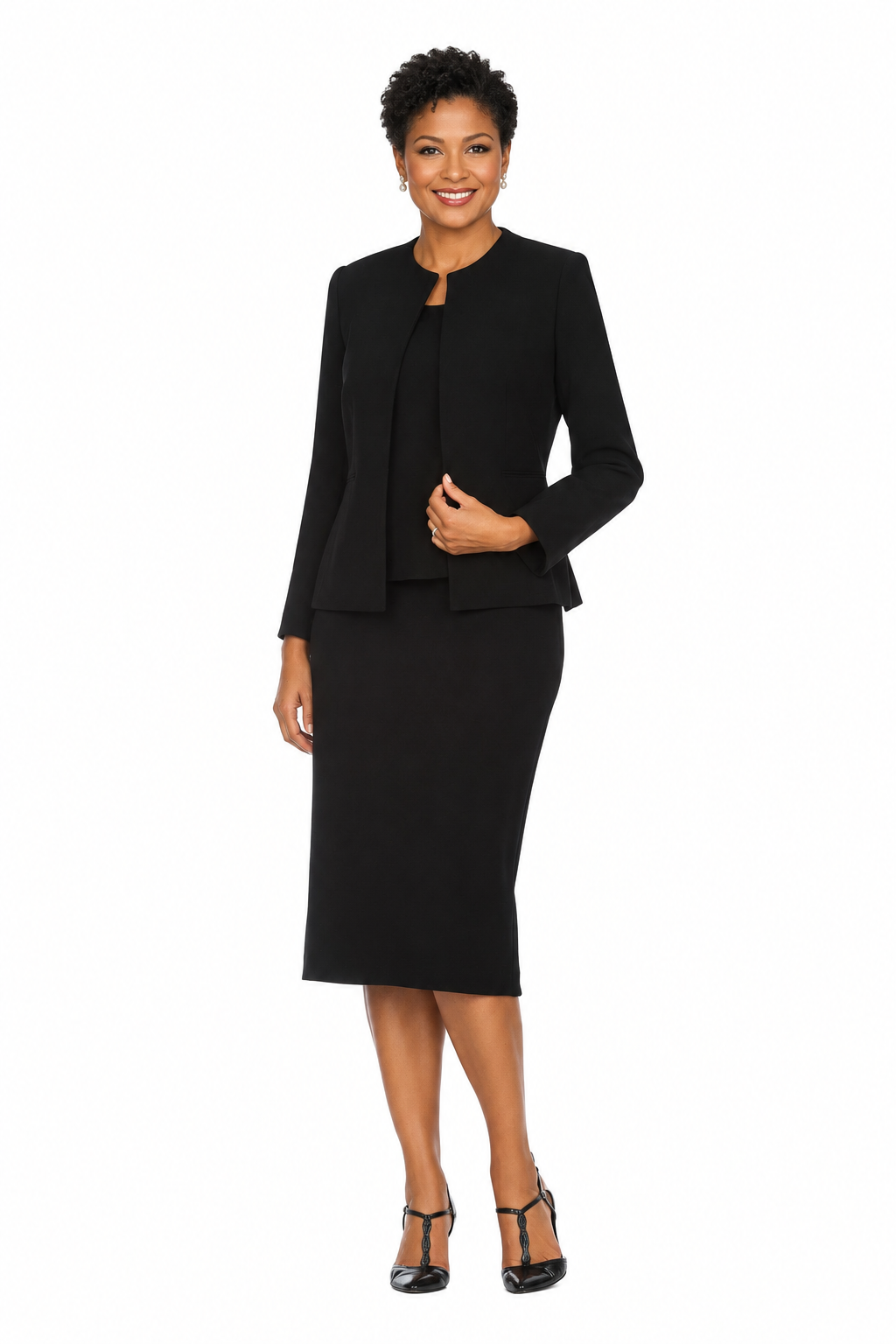 3pc Round Neck Clean Lines Skirt Suit - Plus size