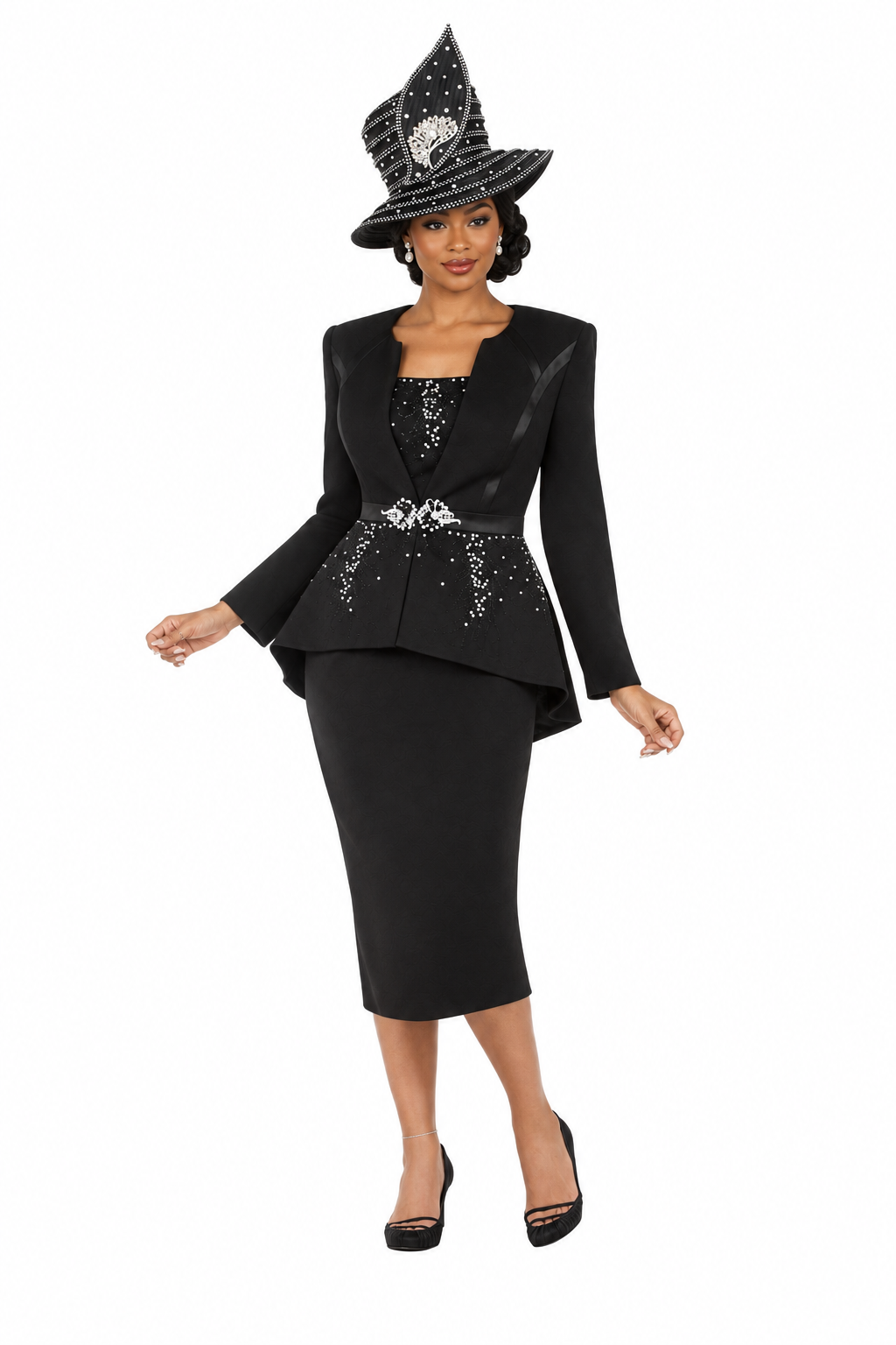 Crystal Elegance 3 Piece Peplum Skirt Suit-Plus