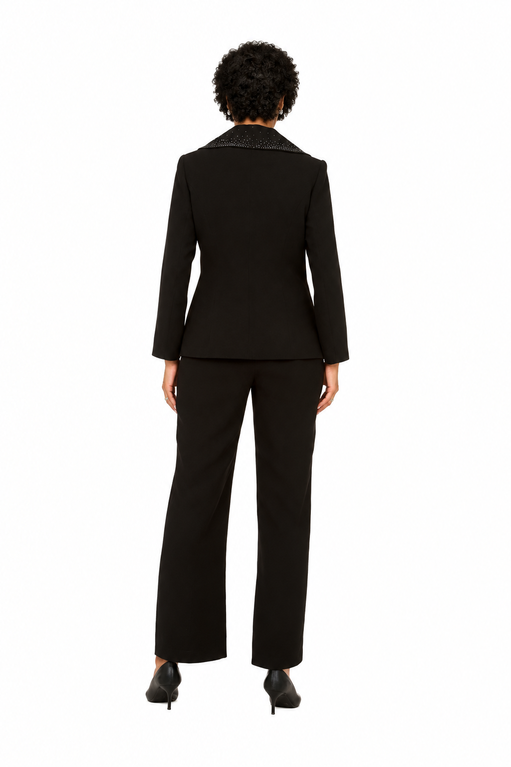 3pc Wide Collar Pants Suit with Rhinestone Detail