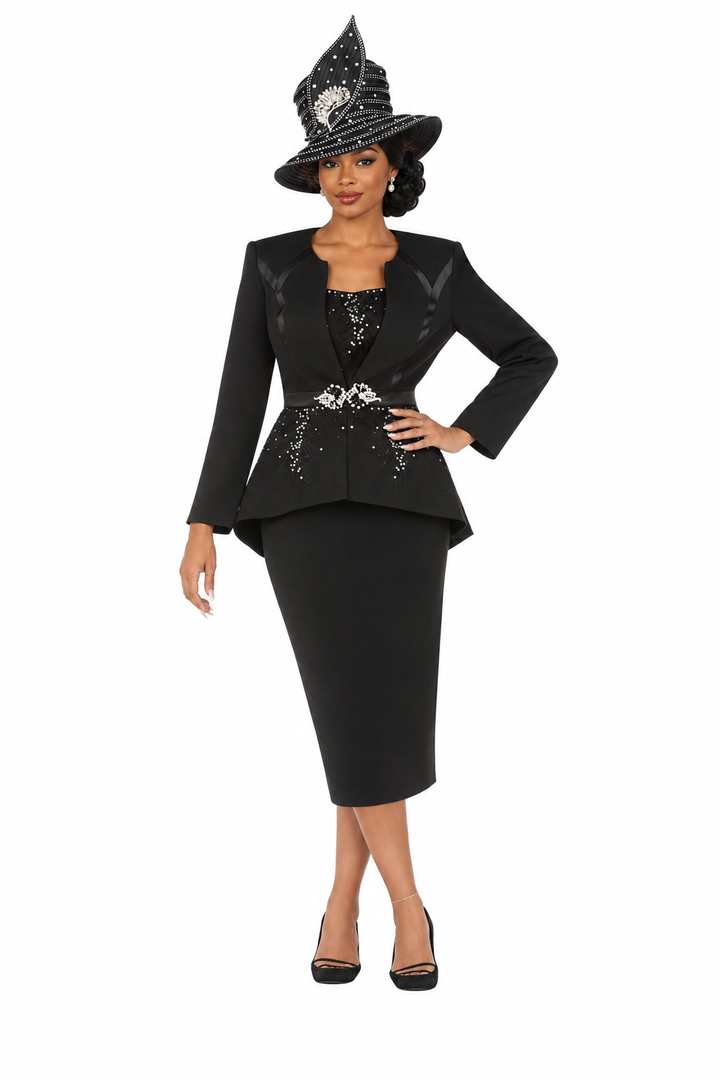 Crystal Elegance 3 Piece Peplum Skirt Suit-Plus