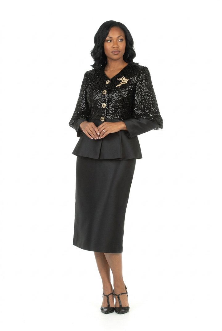 2pc Silky Twill Skt Suit w/ Seq Jkt and Brch