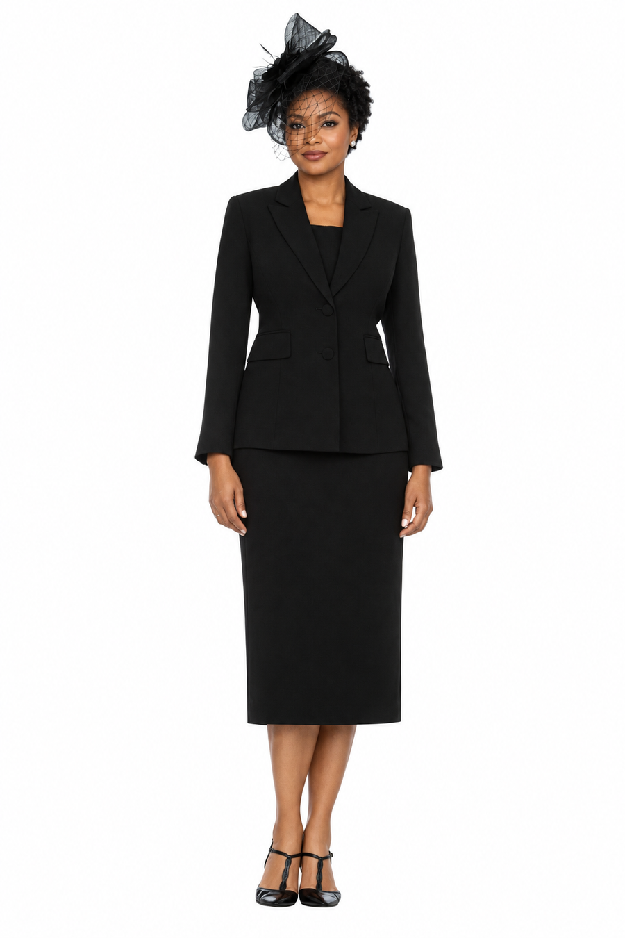 Classic Two-Button Blazer & Midi Skirt Suit Set