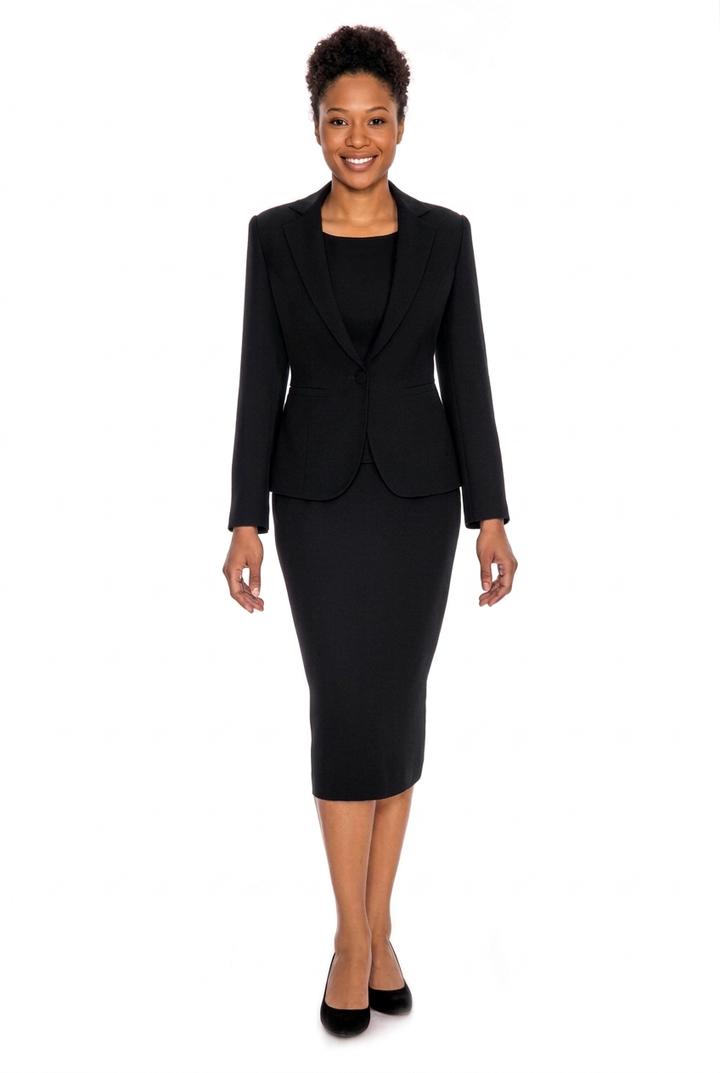 3pc Basic Notch Collar 1-button Skirt Suit-Plus