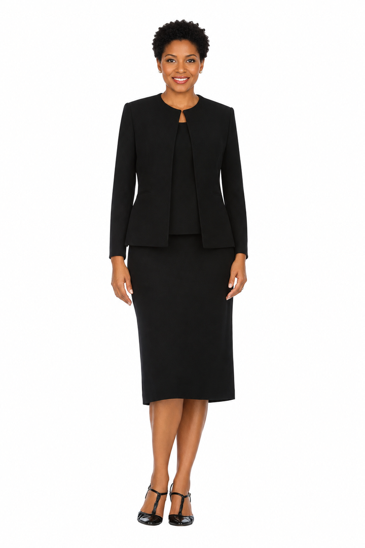3pc Round Neck Clean Lines Skirt Suit - Plus size