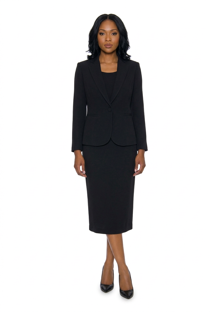 3pc Basic Notch Collar 1-button Skirt Suit