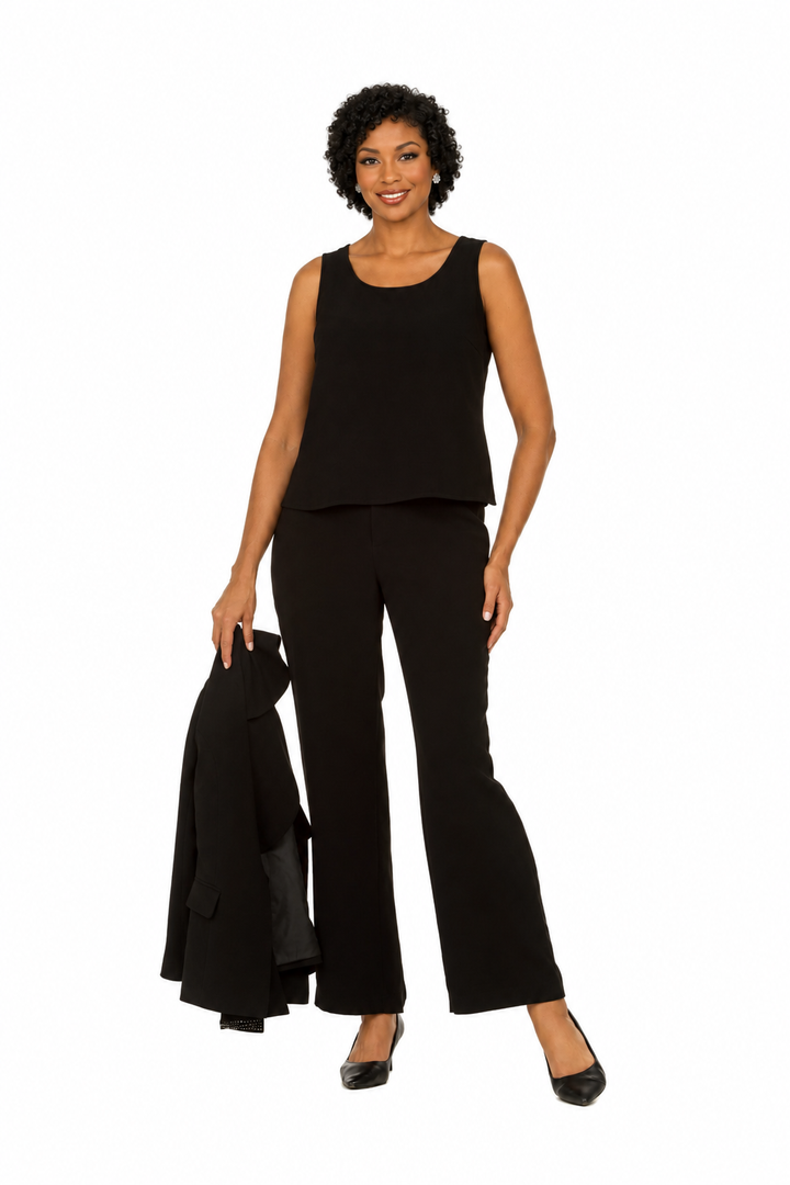 3pc Wide Collar Pants Suit with Rhinestone Detail