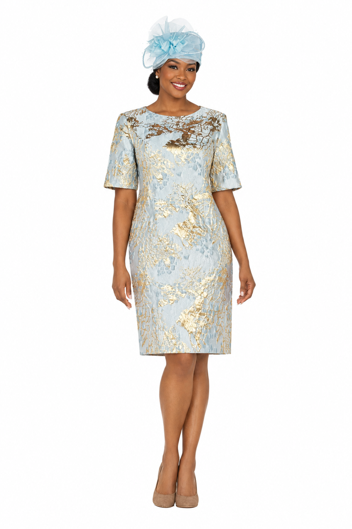 Short Slv Brocade Sheath Dress - Plus