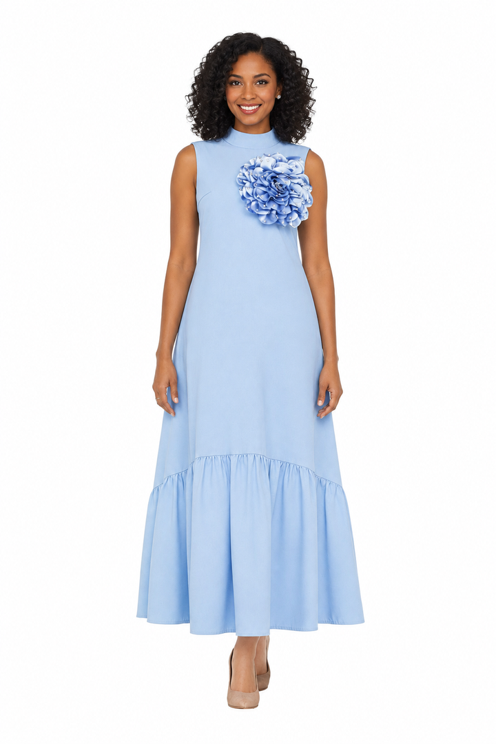 Luxury Flare Dress with Handcrafted Floral Detail