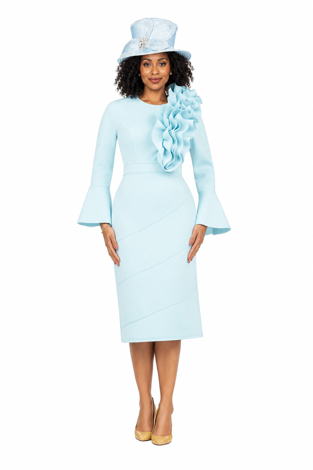 Ovsz Ruffle Bell Slv Scuba Dress