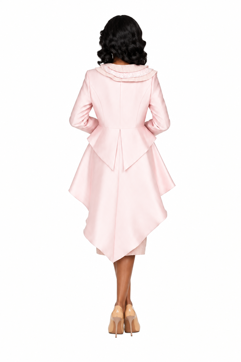 Silky Hi-Lo 2pc Suit w/ Textured Brcd Skirt-Plus