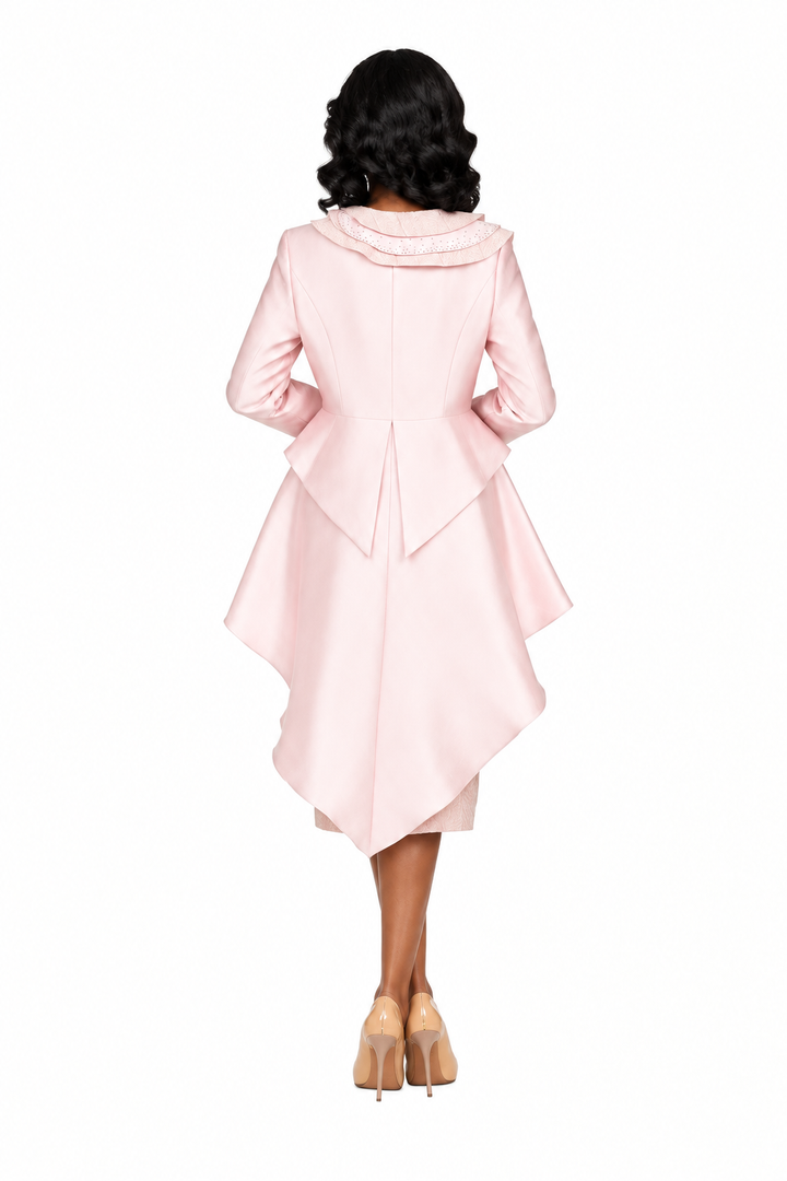 Silky Hi-Lo 2pc Suit w/ Textured Brcd Skirt-Plus