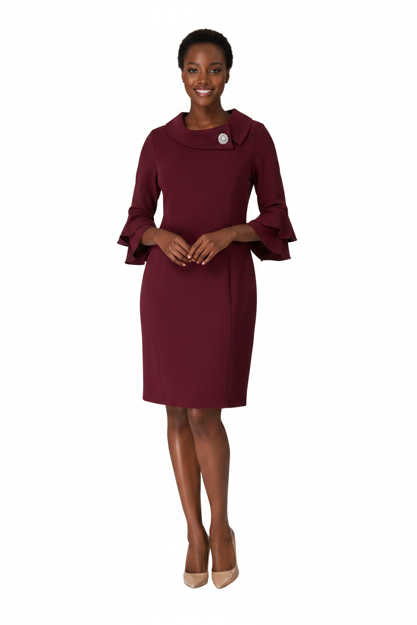 Draped Collar Bell Sleeve Shift Dress
