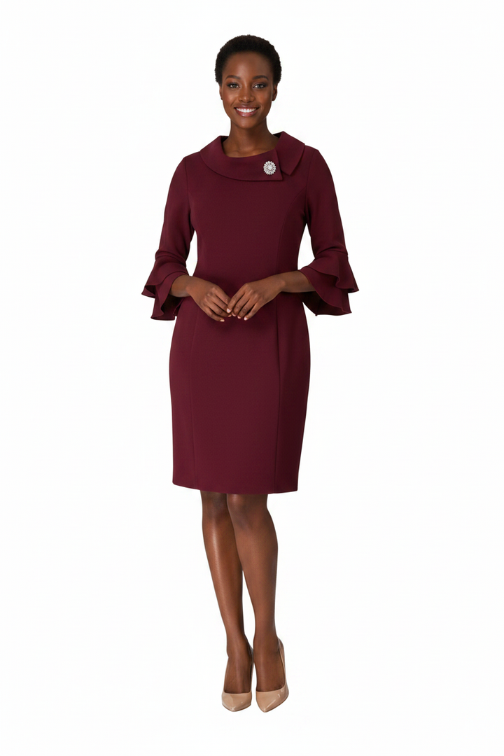 Draped Collar Bell Sleeve Shift Dress